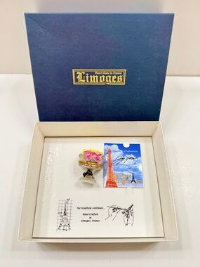 NIB Peint Main Limoges France Trinket Box Signed Hand Painted, Flower Top Toilet